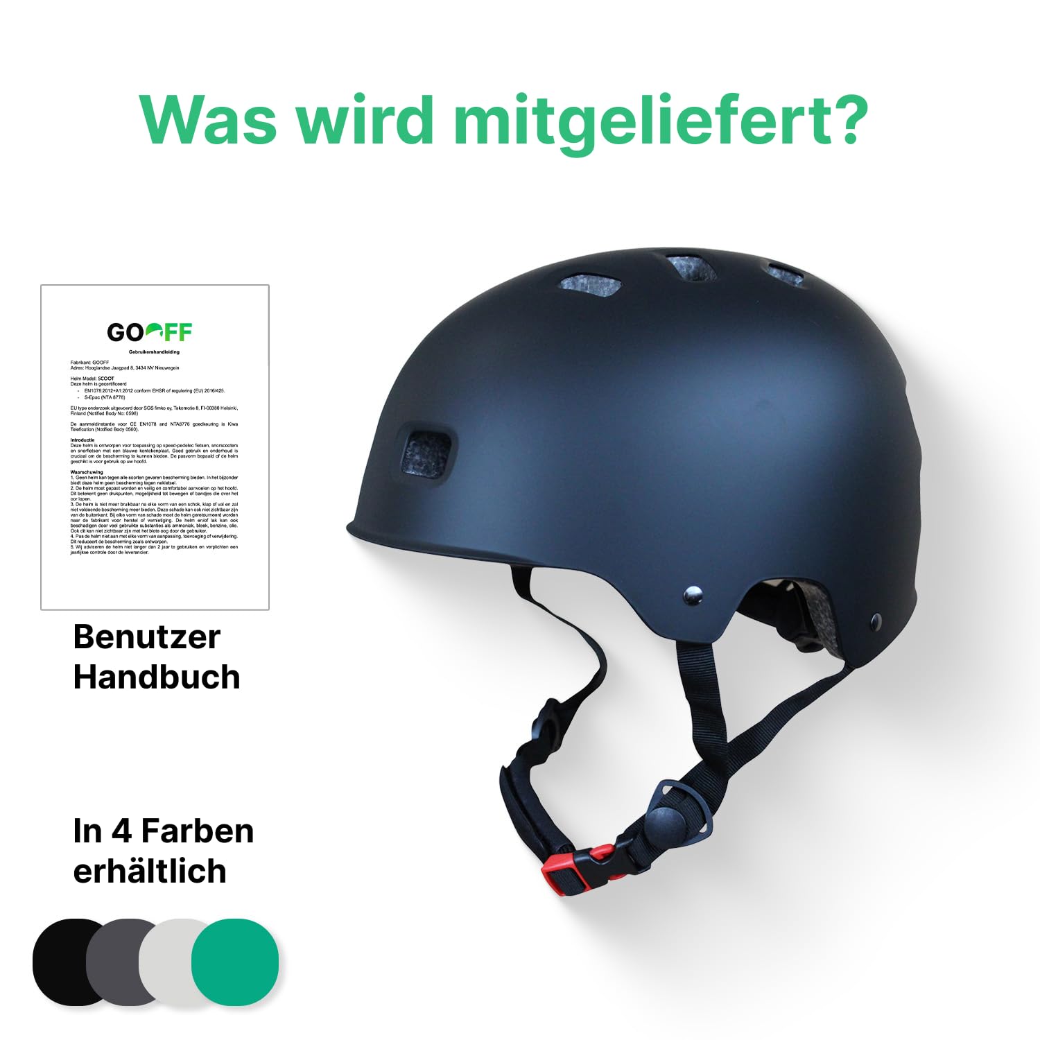 GOOFF Casque de skateboard – Certifié CE & NTA – Casque de skateboard pour adultes et enfants – Peut également être utilisé comme casque de vélo et casque S-Pedelec