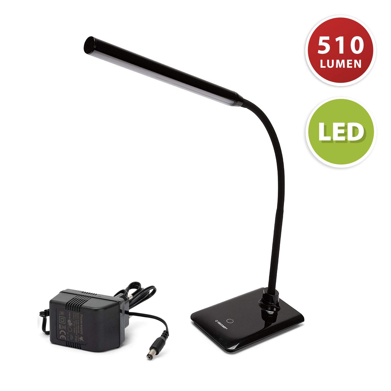 Velamp Stolik LED, 510 lm (6 W) ochrona oczu, regulowane ramię, ściemniany, przełącznik dotykowy, lampa do nauki, dom, czytanie, biurko, 6 W, czarny