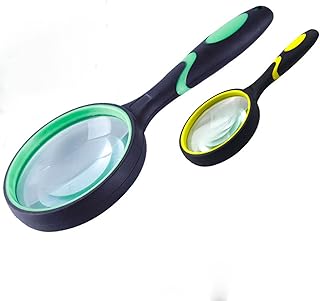 Meichoon 2X Lupe 10-fache Hand-Leselupe mit Rutschfestem Weichem Griff für Senioren und Kinder Perfekt zum Zeitungslesen Schmuckbewertung Naturerkundung (Grün+Gelb) UC19