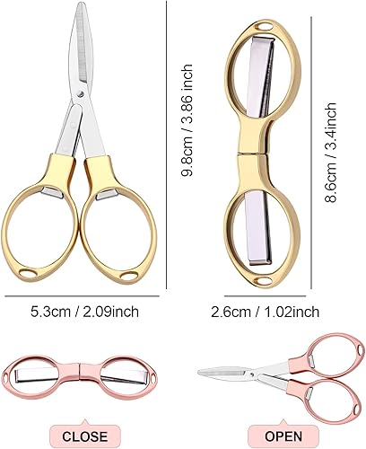 Miniatura 3 de Tatuo 6 tijeras plegables portátiles de bolsillo de viaje, mini carrete de insignia, cortador retráctil afilado de acero inoxidable pequeño para