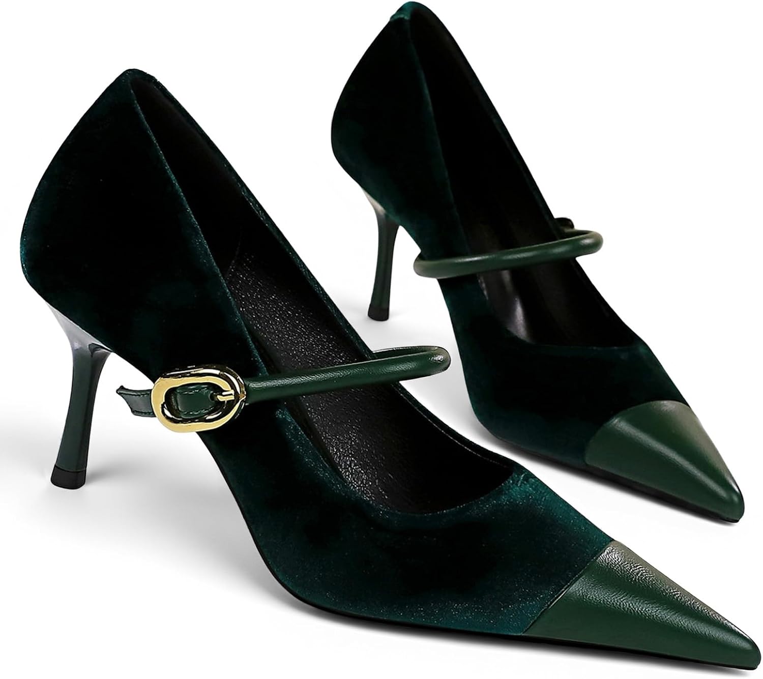 baobeijiadao Womens Pointed Toe Heeled Pumps Slip On Stiletto Heels Single-Strap Wedding Evening Dressy Shoes