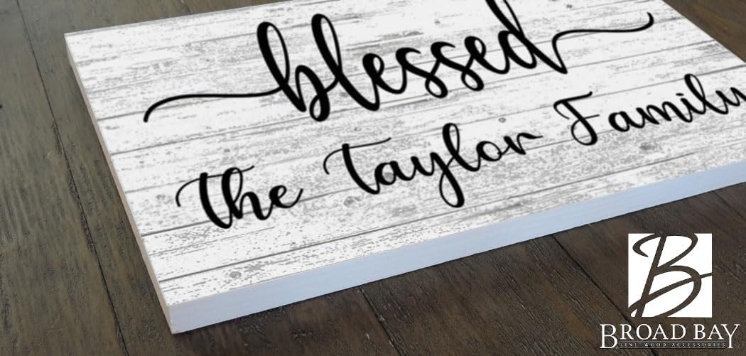Blessed Family Sign Custom Family Name Personalized - Solid Wood - Wall Art for Anniversary, New Home, Mother's Day, Couples Gift Idea (White)