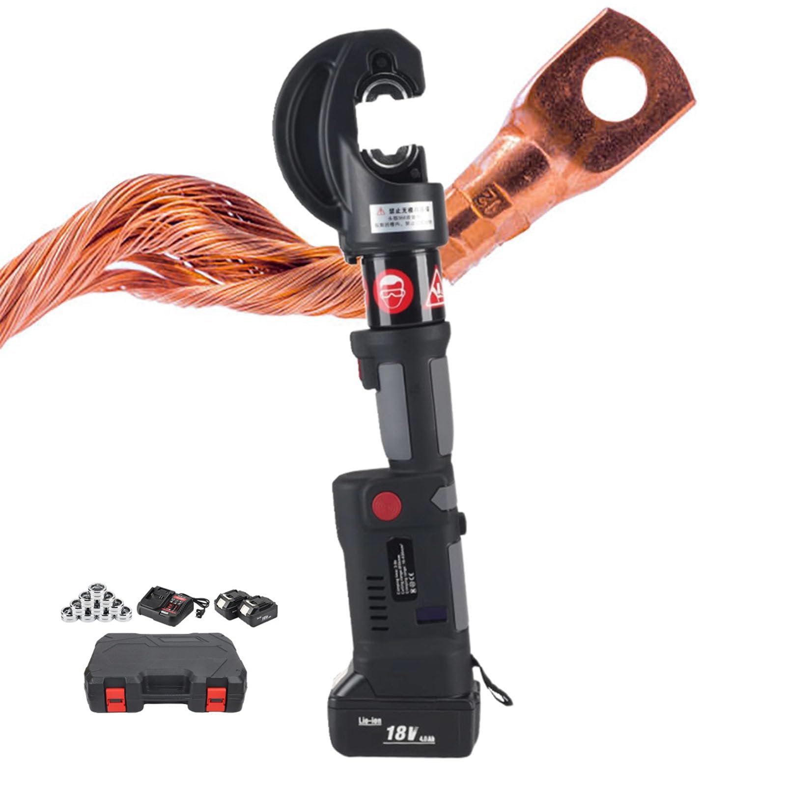 Kit utensile idraulico 120 kN per crimpatura e taglio cavi (6-400 mm²) con 12 matrici