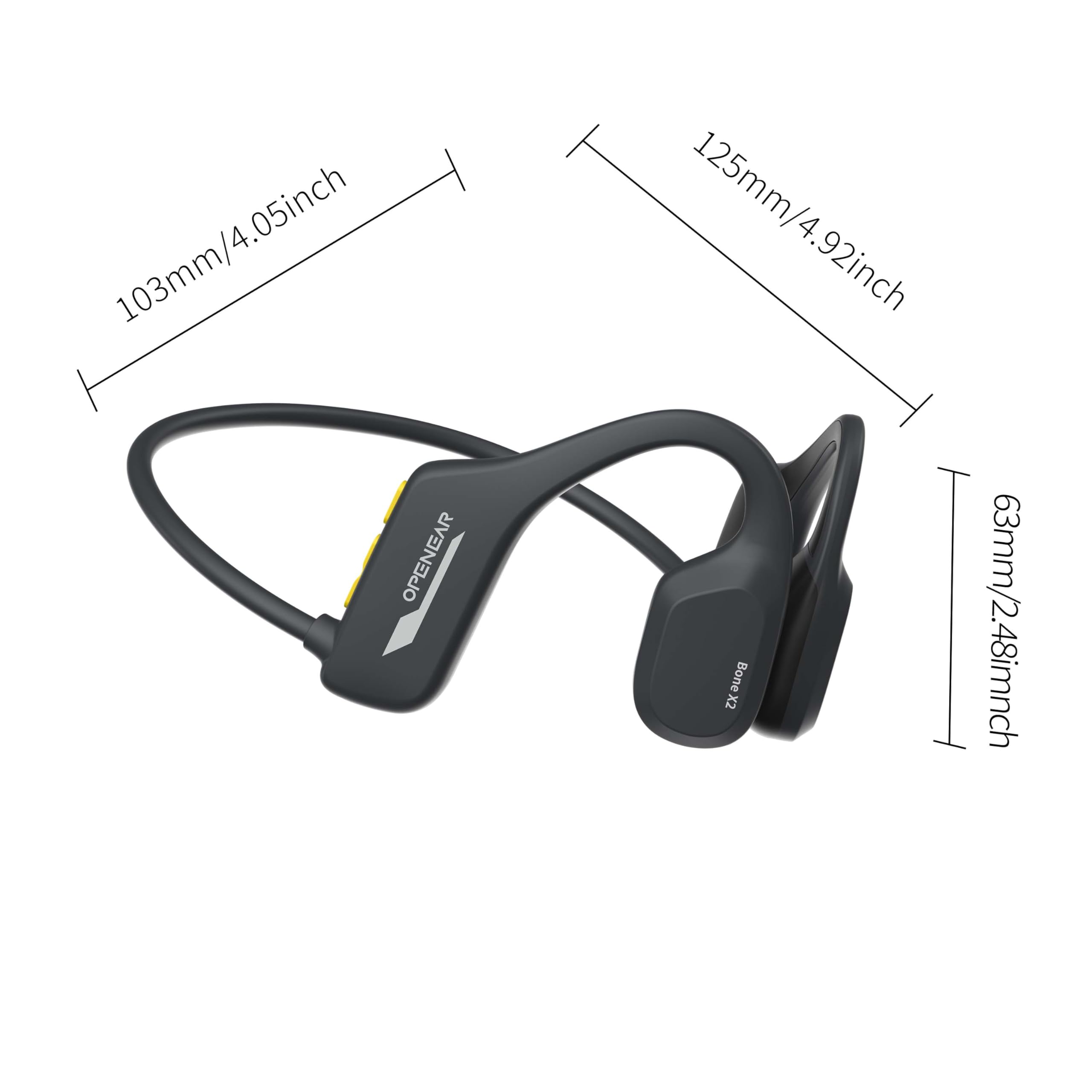 Open Ear Bone X2 Bezprzewodowy zestaw słuchawkowy sportowy z przewodnictwem kostnym z wbudowanym mikrofonem, normy CE, blutetooth 5.4, wodoszczelność IP68, wbudowana pamięć RAM 8 GB, całkowicie