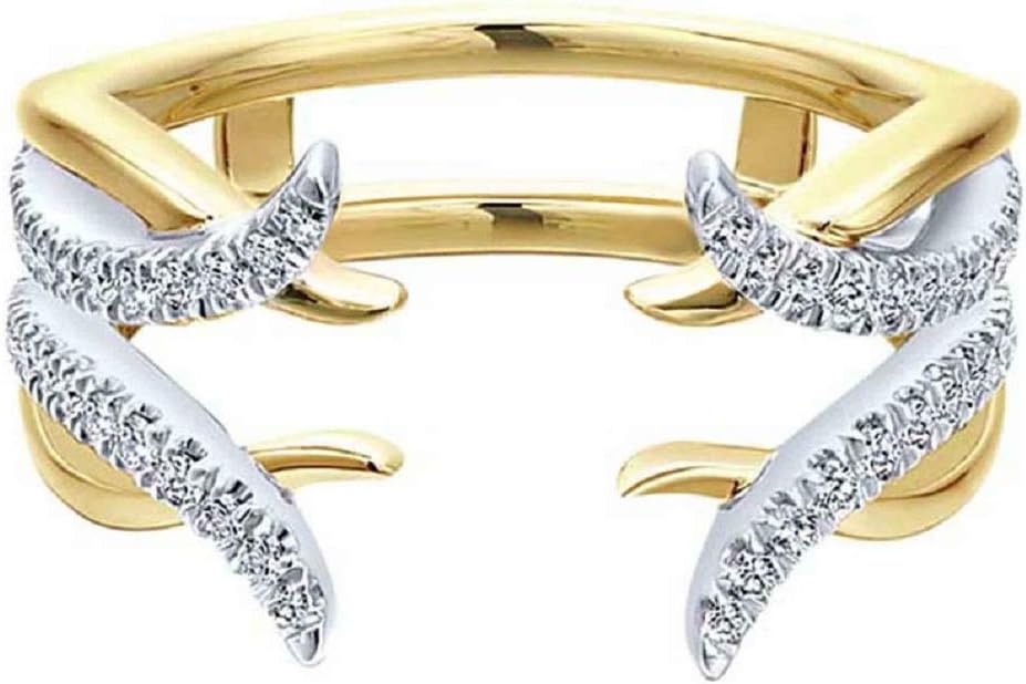 Ritika Created Round Cut White Diamond in 925 Sterling Silver 14K Two-Tone Gold Over Simulated Diamond Round Solitaire Enhancer Guard Wrap Ring for Women