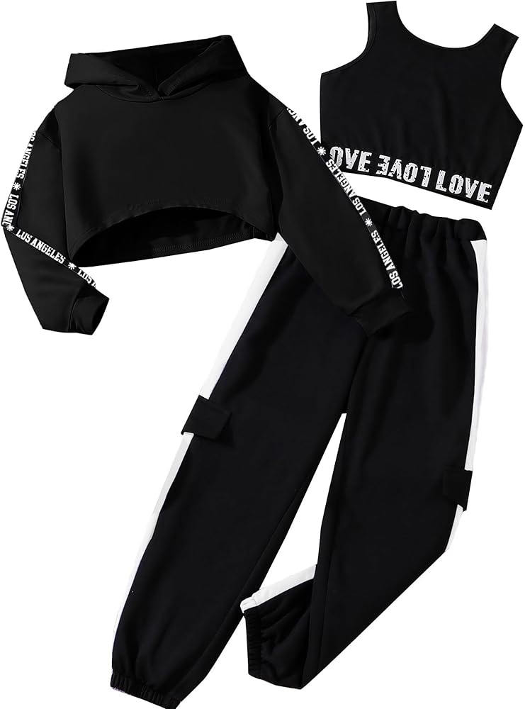 Amazon.com: Hilinker Girls Graphic 3 Piece Outfits Workout Hoodie