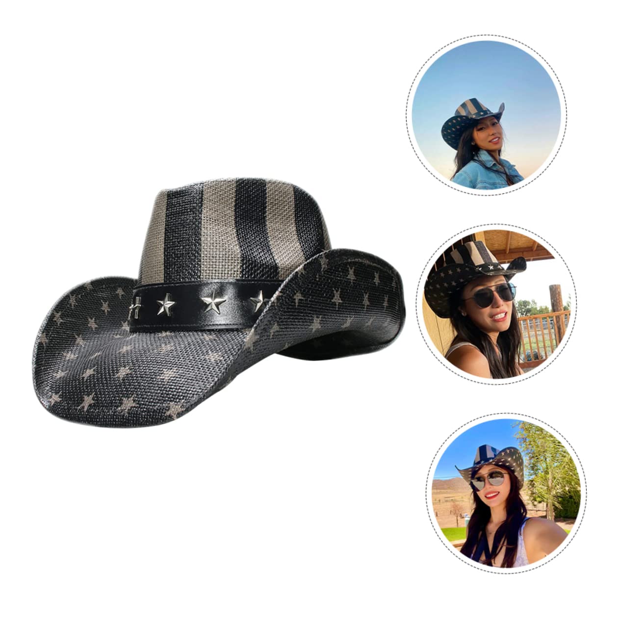 Healeved Vintage Western Style for Men Women Party Headwear Lightweight Durable Cowboy Hat for Outdoor Adventures Unique Fun Design for National Day Celebrations Black
