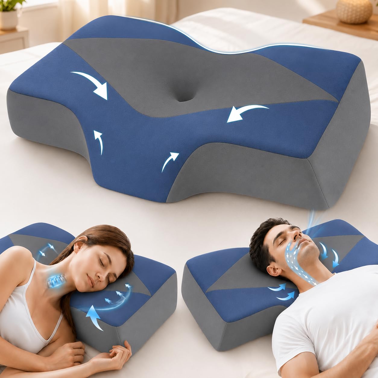 Cuscino per dolori al collo e dolori alle spalle – Cuscino ortopedico per il collo in memory foam a 2 altezze, cuscino ergonomico con fodera rinfrescante e lavabile per chi dorme sul lato e sulla