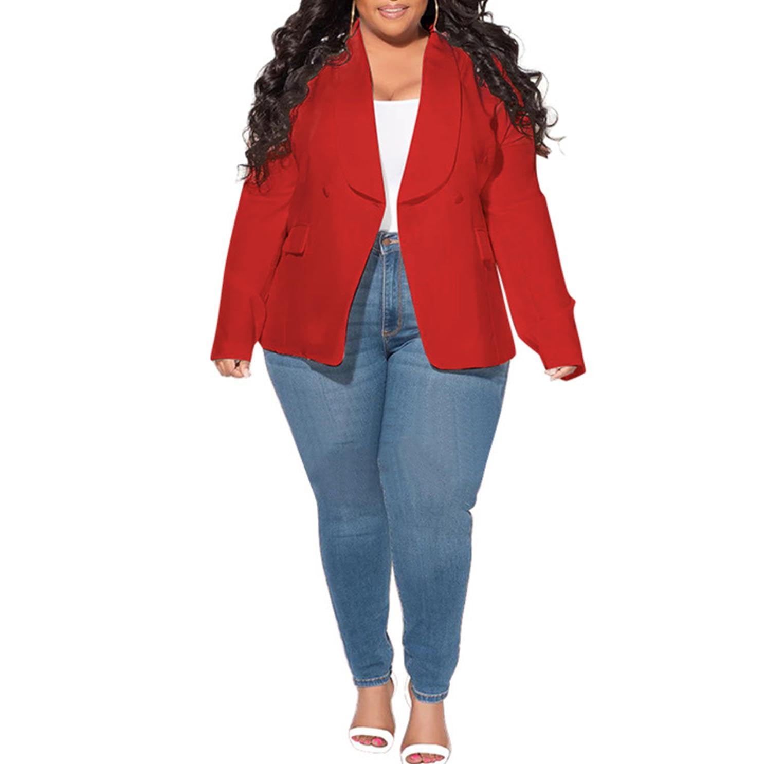 Women Plus Size Blazers Casual Button Jackets Long Sleeve Open Front Business Work Suit