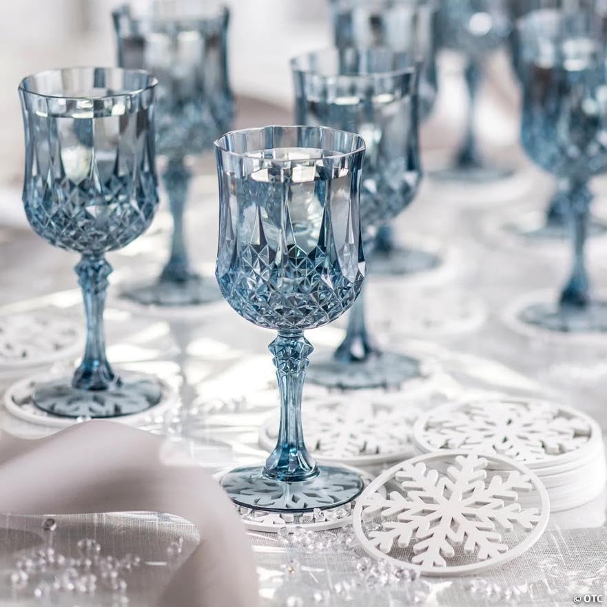 Fun Express 6 3/4" 8 oz. Dusty Blue Patterned Plastic Wine Glasses - 24 Count