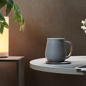 OHOM Ui+ Self-Heating Mug Set Soft Gray | 18 fl oz / 532 mL Ceramic Coffee & Tea Mug Set with Heating Pad