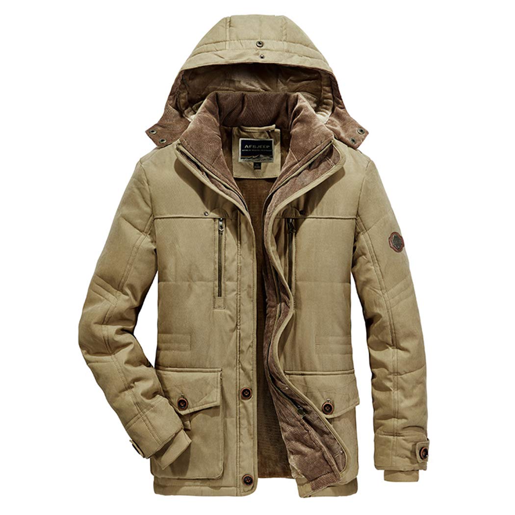 Men's Winter Padded Parka with Detachable Fur Hood Jackets Down Puffer Coat-image-18