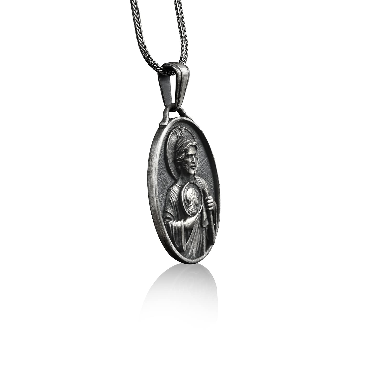 BySilverStone - Medalla De San Judas, San Judas Tadeo, Imagen De Edesa, Collar Personalizable, Collar De Medalla Católica, Collar Con Colgante Católico,