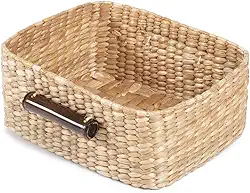 Cesto Organizador Retangular em Taboa Natural Alça em Bambu, Organizador Decorativo