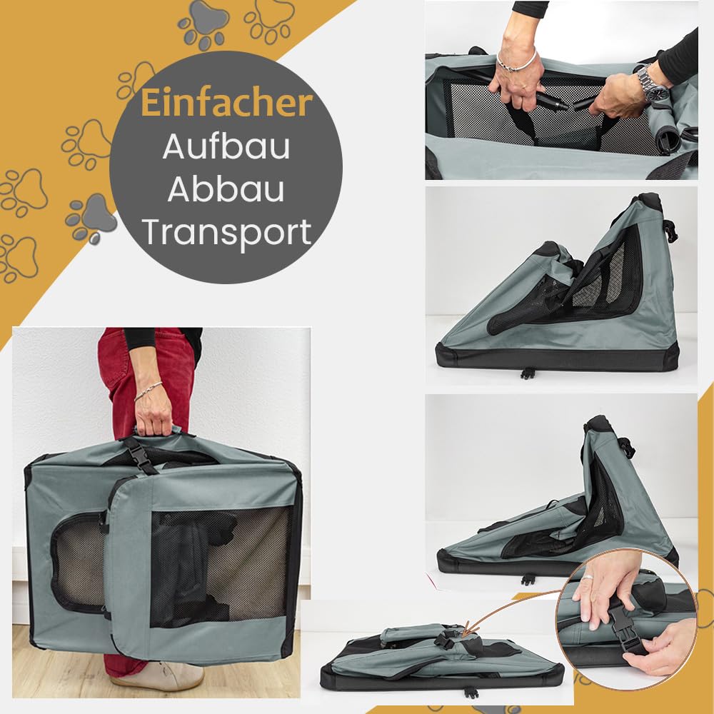 Faltbare Hundebox Transporttasche Transportbox Auto für Katze Hunde Große Kleine Box Bag Bed Decke Klein Auto Transport 7 Größen Taschen Fünf Farben Petigi (Grau, XL (82 x 57 x 58 cm)) - 5