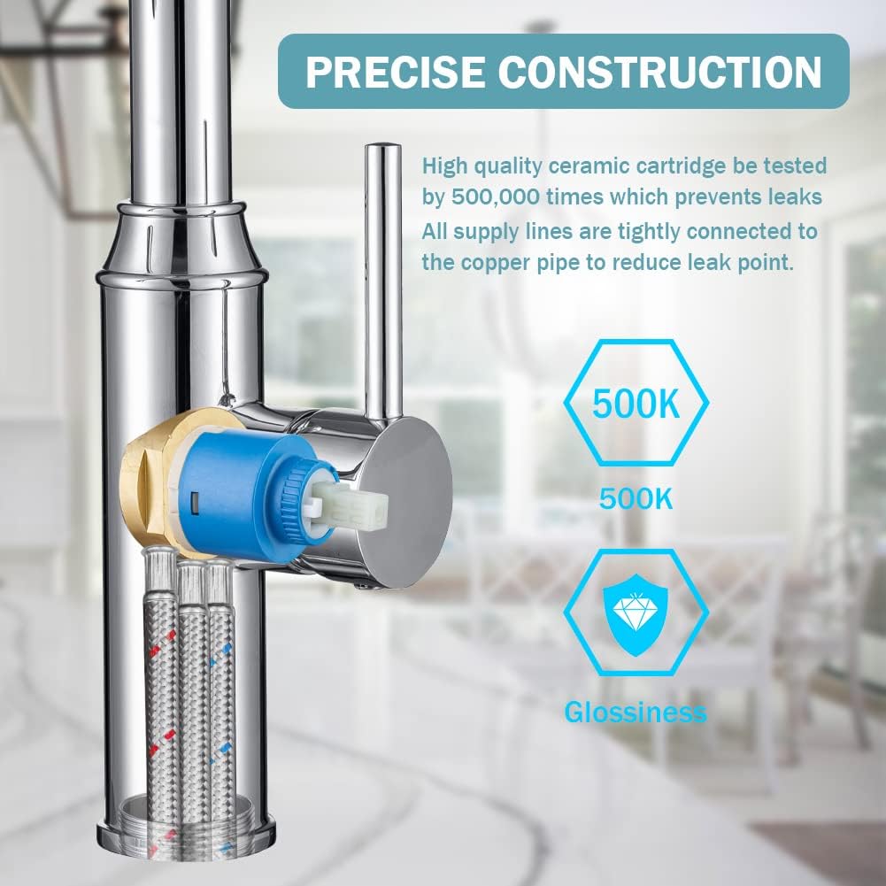 Hоlіdау Dеаlѕ 🛒 Kitchen faucets with Pull Down Sprayer, faucets for Kitchen Sinks Chrome Kitchen Faucet Stainless Steel Single Handle 1 or 3 Hole with Escutcheon