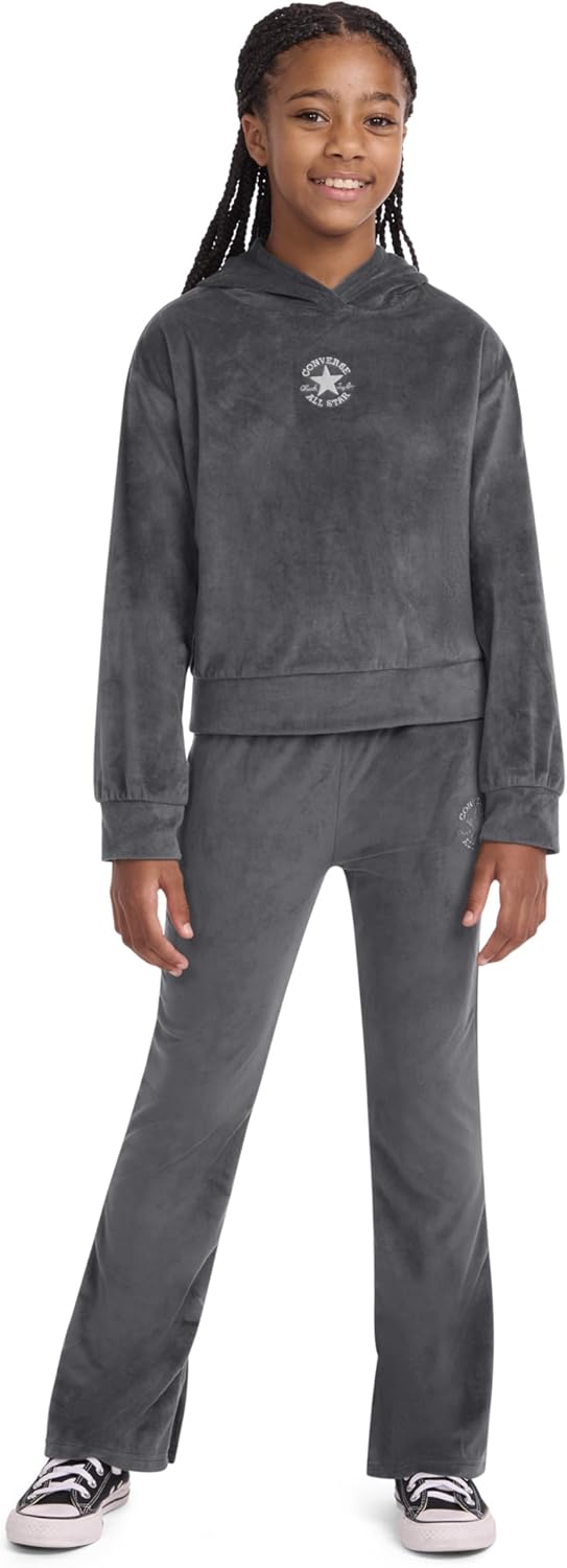 Converse Girls' Velour Hoodie and Flare Leggings 2-Piece Outfit Set