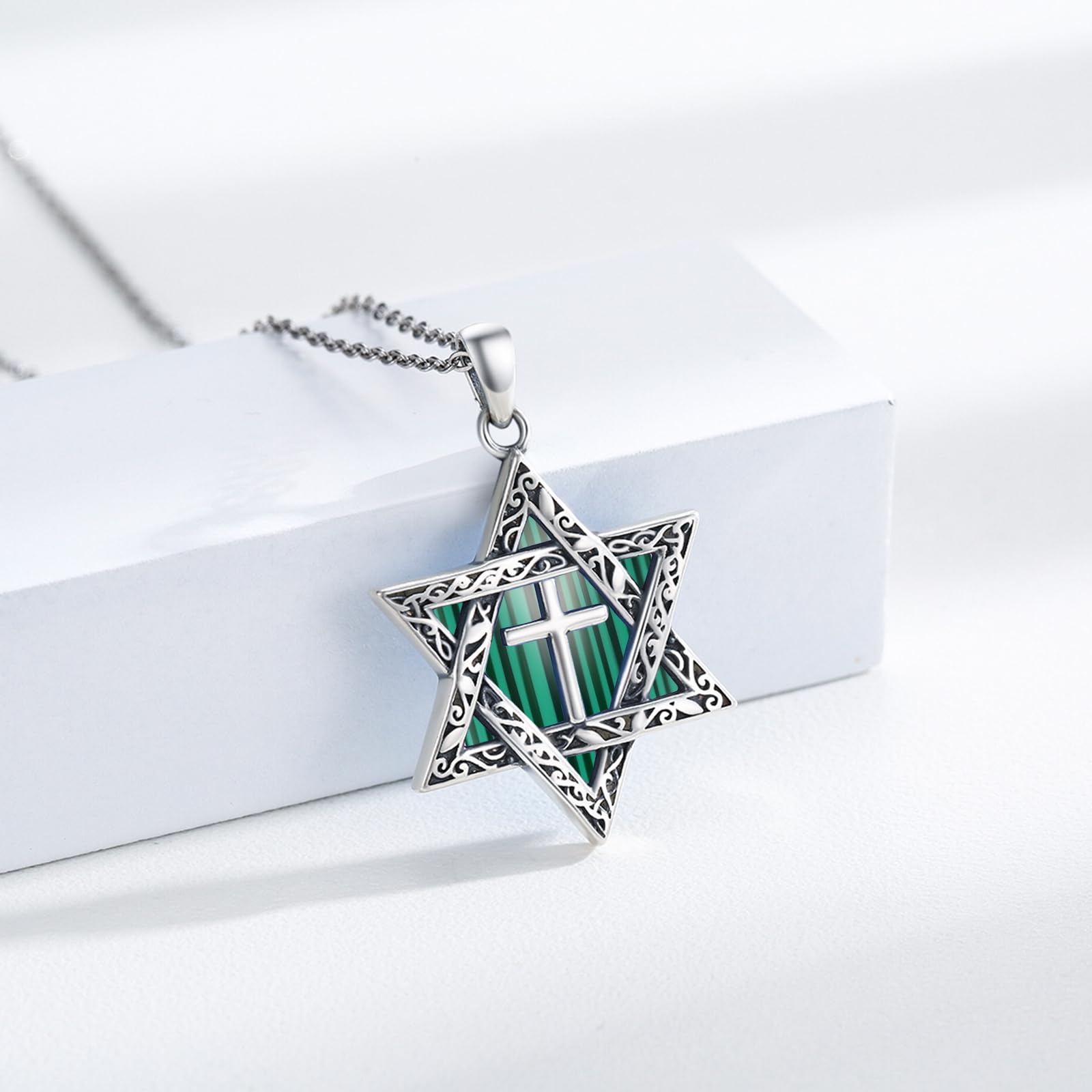 Collana con stella di David, in argento Sterling 925, malachite con ciondolo a forma di stella di David, collana con ciondolo a forma di croce esagramma, gioielli ebrei, amuleto, gioielli da