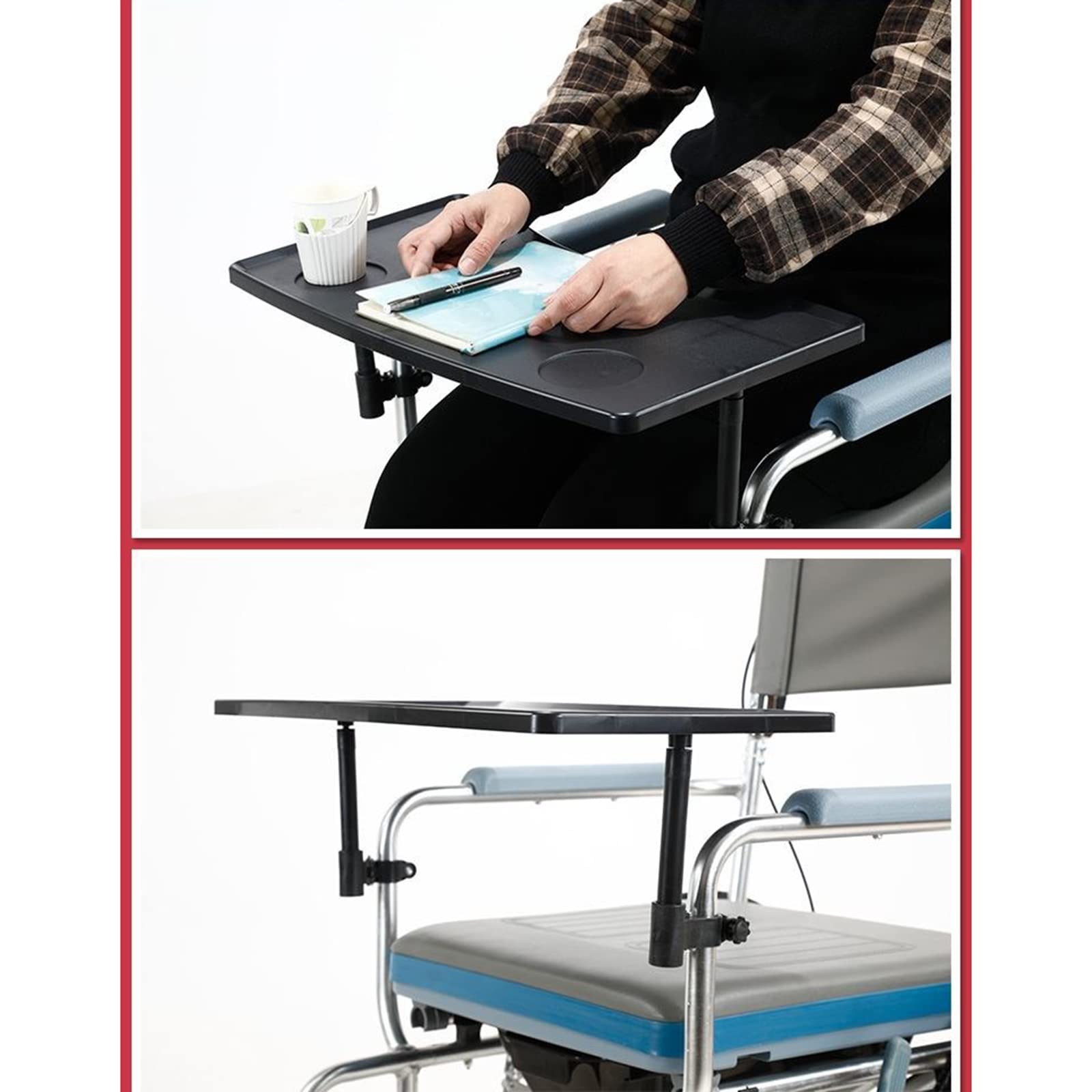 Tavolino per sedia a rotelle con portabicchieri, rimovibile, universale, per anziani e disabili, ideale per mangiare, leggere e scrivere