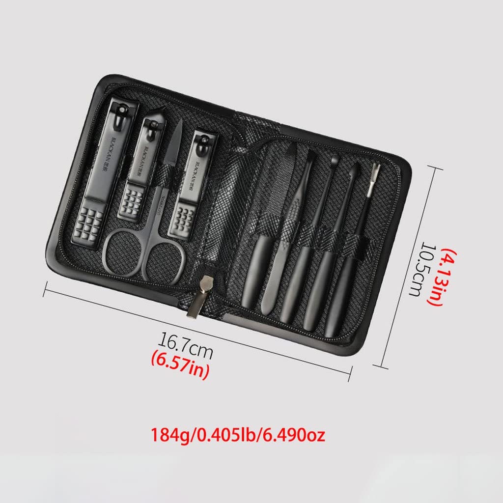 Juego de manicura, juego de uñas, juego de 9 piezas de juego de manicura portátil Juego de pedicura de cuidado personal Juego de belleza de acero inoxidable con estuche de cuero con cremallera portáti