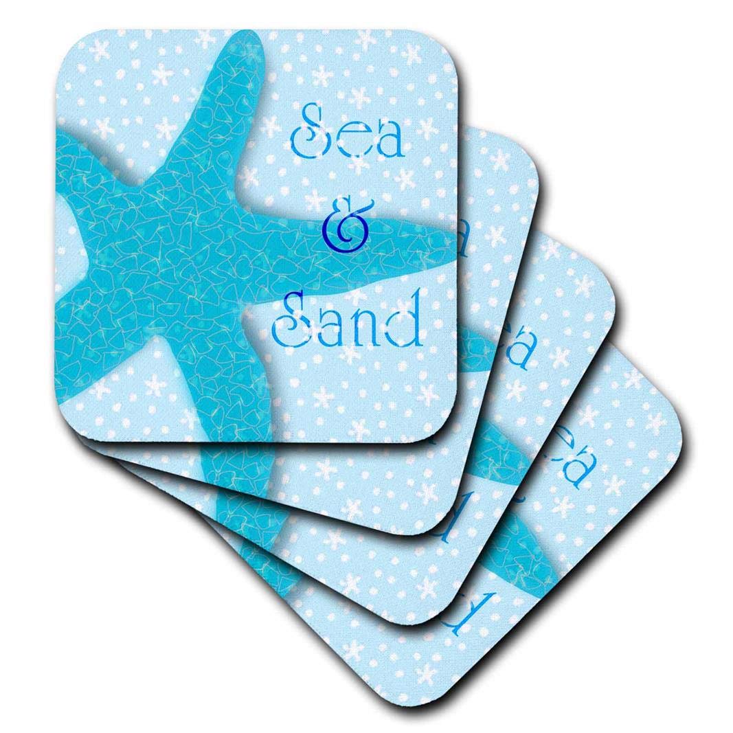 3dRosecst_60891_2 Aqua Sea and Sand Starfish-Beach Themed Ocean Art-Soft Coasters, Set of 8