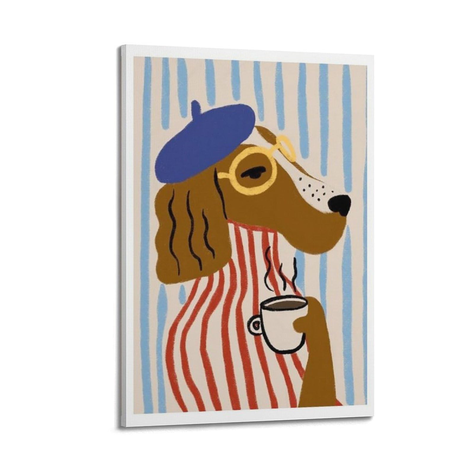 Dog in A Stylish Outfit Holding A Coffee Cup Artistic Wall Mural Modern Hanging Decor Poster12x18inch(30x45cm)