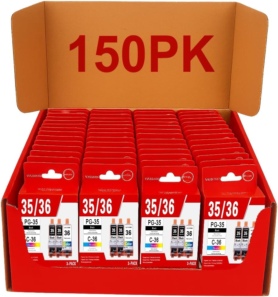 150Pack PGI-35 CLI-36 Ink Cartridges Replacement for Canon 35 36 Ink Cartridge Compatible with PIXMA iP100 iP110 TR150 Mini260 Mini320 Printer (100 Black, 50 Tri-Color)