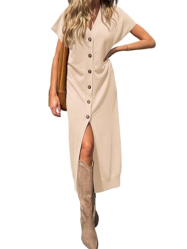 Saodimallsu Womens Long Cardigans Lightweight Short Sleeve Button V Neck