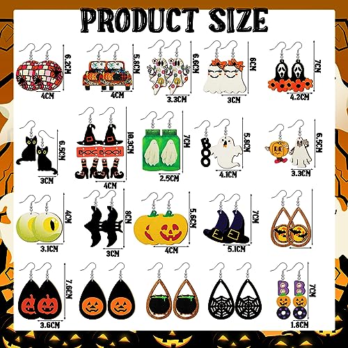 Sasylvia 20 Pairs Halloween Earrings for Women Skeleton Spider Pumpkin Ghost Wooden Bat Dangle Earrings Set Gothic Jewelry Cute Painted Halloween Accessories Costumes Party Favors2