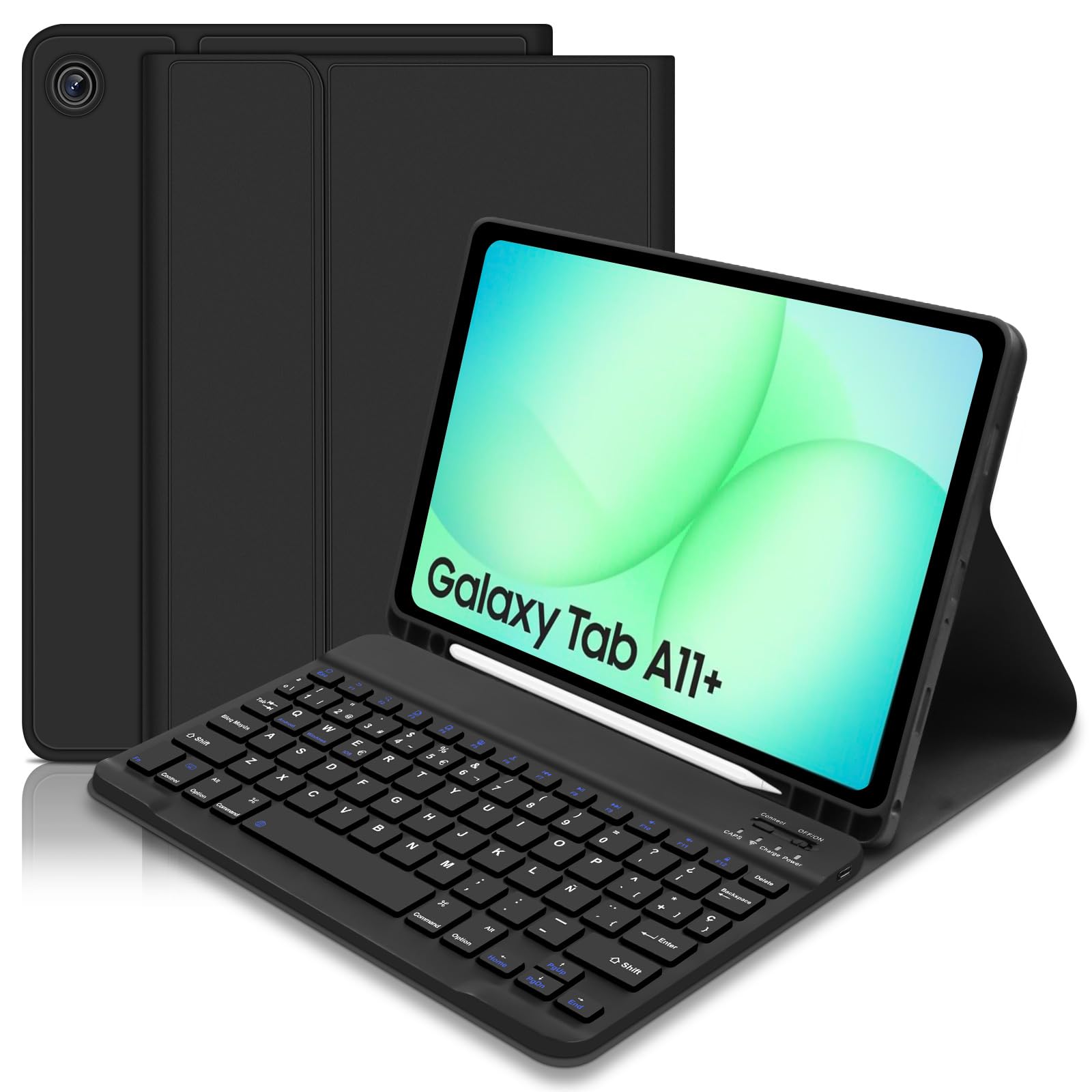 Lielax Funda con Teclado Español Ñ para Samsung Galaxy Tab A9+/A11+ 11 Pulgada, Teclado Bluetooth Magnético Desmontable para Galaxy Tab A11 Plus 2025/A9 Plus 2023, Negro