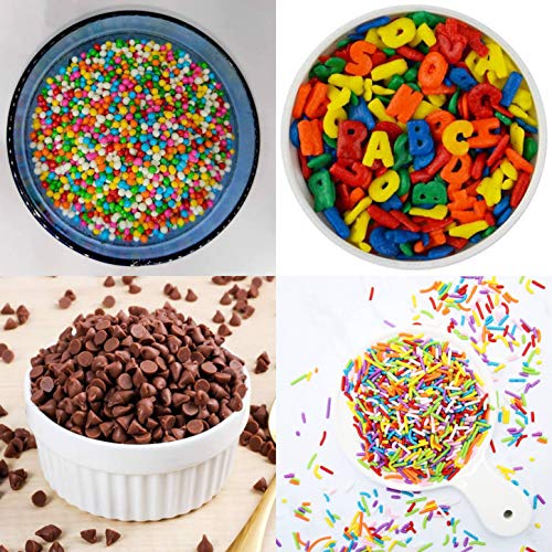 Image of Aromatic Chocolate Compound Chips Combo of Raibow Balls,Alphabet Sprinkle,Dark Chips and Rainbow Vermicelli-100gm Each