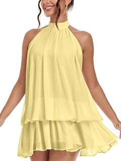 Summer Y2k Party Halter Mini Dress for Women Chiffon Bubble Flowy