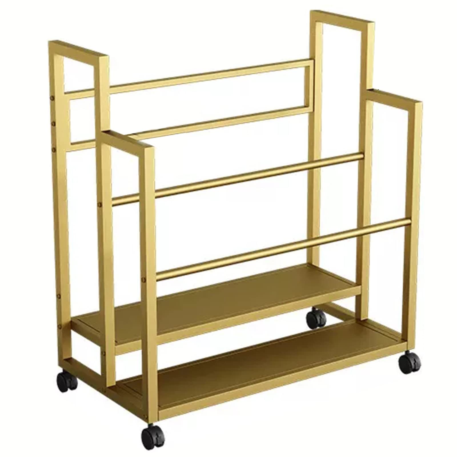 JYHHGDS Large Capacity 2 Layer Metal Yoga Mat Storage Cart - Movable Organizer for Yoga Studios & Workout Rooms, Holds 10/12/14 Mats (Gold, 10 Mats)