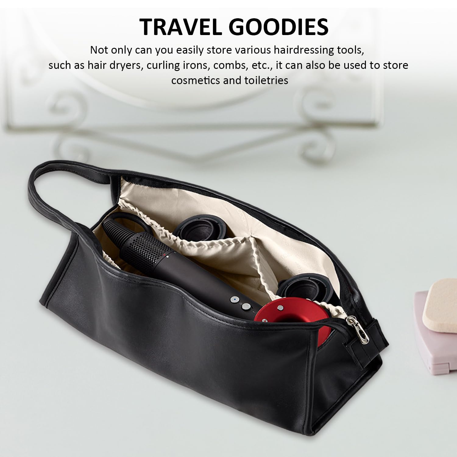 Borsa Per Asciugacapelli Nera, Ferro Arricciacapelli, Attrezzi Per Parrucchieri, Cosmetici, Borsa Da Toilette, Portatile Per Viaggio