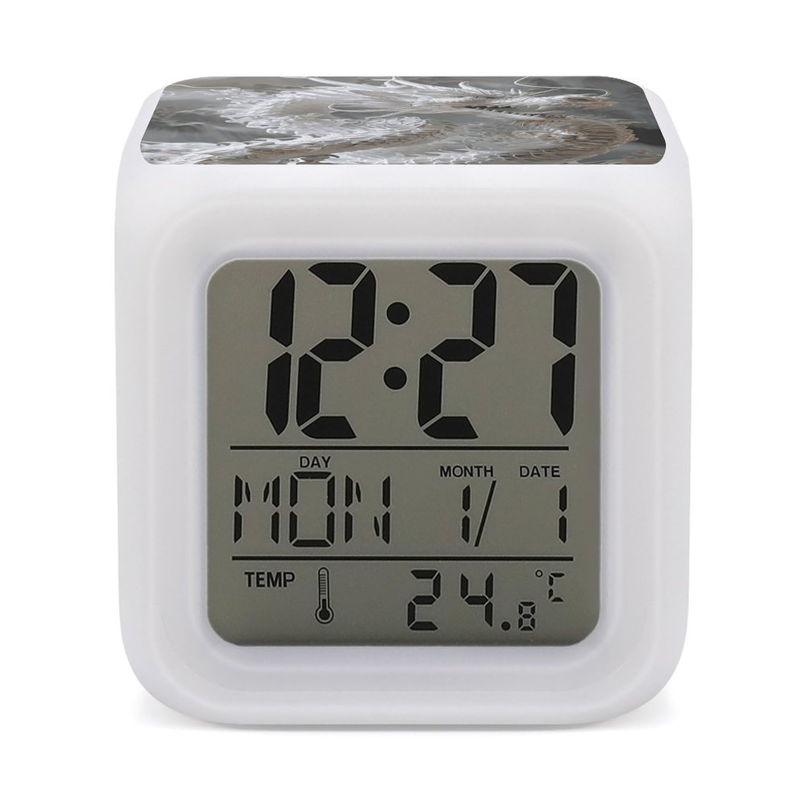 VstaDank White Dragon Style Digital Alarm Clock LED Display Screen Color Change Alarms Clock Smart Alarm Clock Wake Up Digital Clocks with 7 Color Nightlight for Bedroom