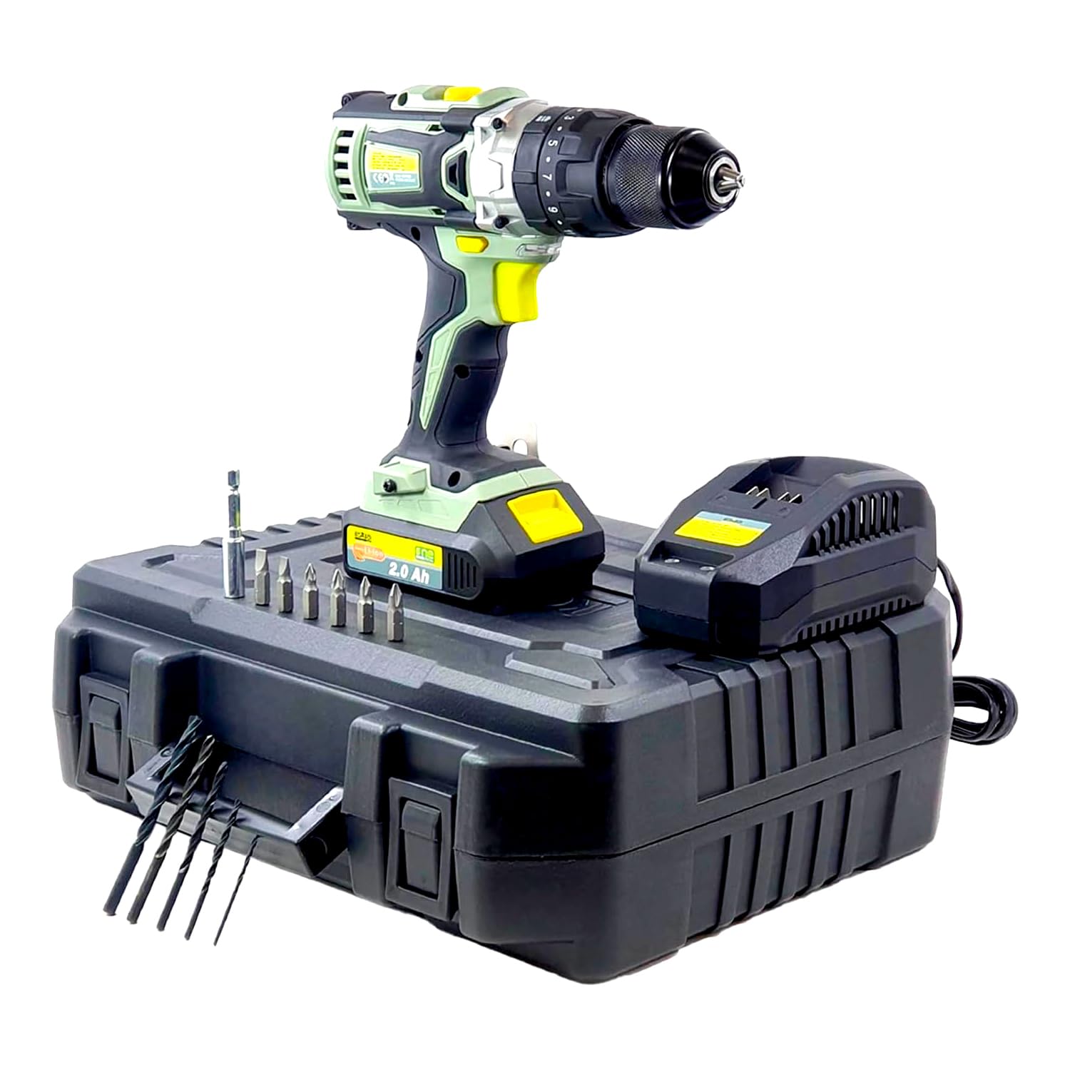 Avilia Set Trapano Avvitatore a Percussione 20V con 13 Accessori - 2 Velocità, Batteria 2Ah, Mirino LED - Ideale per Fai Da Te e Lavori Professionali