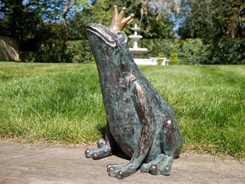 My Square Mile Decorative Garden Frog Statue with Crown, Bronze-Effect Finish, Outdoor Pond Ornament