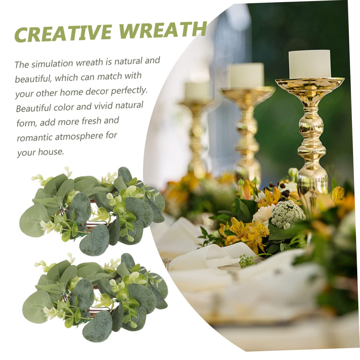 PRETYZOOM 6 Stück Künstliche Eukalyptus Blättergirlanden Kerzenringe aus Kunststoff mit Realistischem Design und Leichtem Gewicht für Indoor und Outdoor Tischdekoration