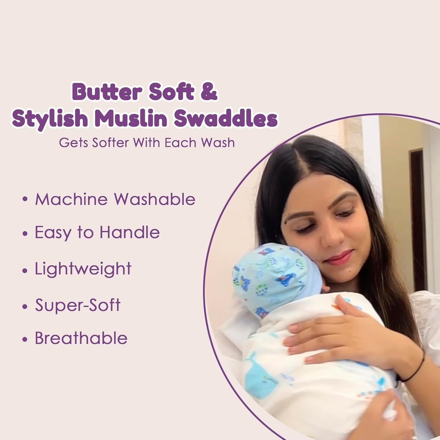 KmCho Muslin Cloth for New Born Baby, Ultra Soft Cotton Swaddle for New Born Baby, Breathable Baby Swaddle Wrap for New Born Essentials 3