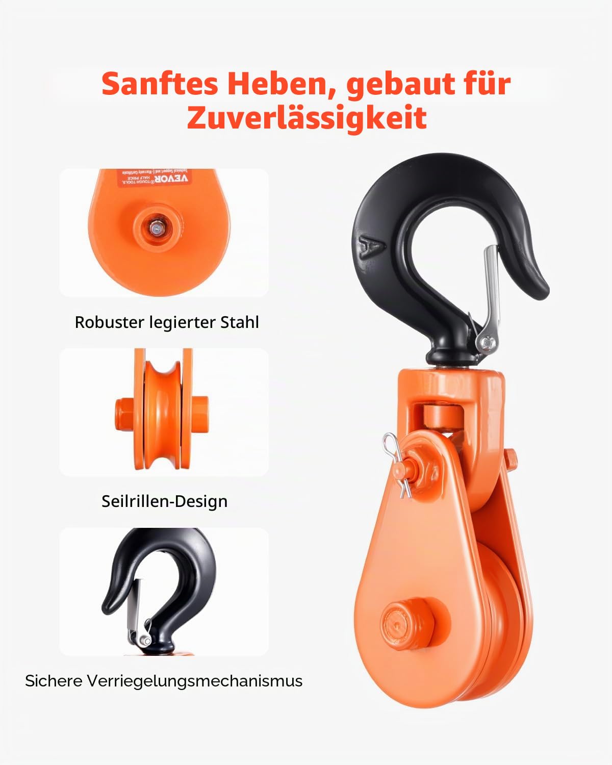 VEVOR 2 T Umlenkrolle mit Wirbelhaken, Forstseilwinde, 3/8 Zoll Drahtseil, Hochleistungs-Seilzug, Flaschenzug für Abschlepp- und Bergungsvorgänge an Abschleppwagen, Autotransportwinden