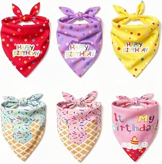 6 Pcs Dog Birthday Bandana, Dog Birthday Party Supplies, Pets Wet Wipes Triangle Reversible Scarf Bandana for Puppy Pet (Polka Dots, Ice Cream)