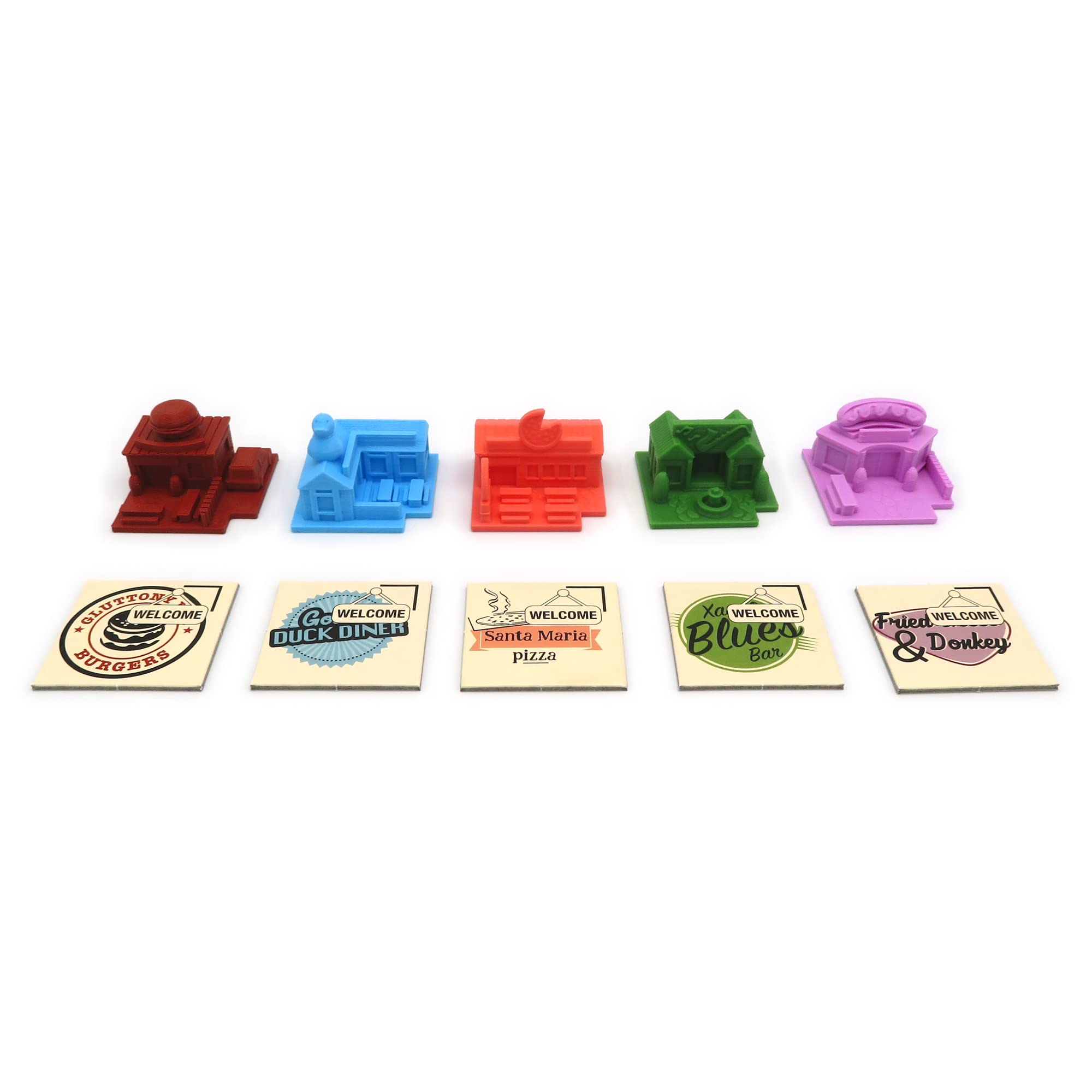 Pack de Mejora para Food Chain Magnate™ | 55 Piezas | Restaurantes, Casas, Jardines y Soportes de Carteles | Accesorio Premium para Juego Base