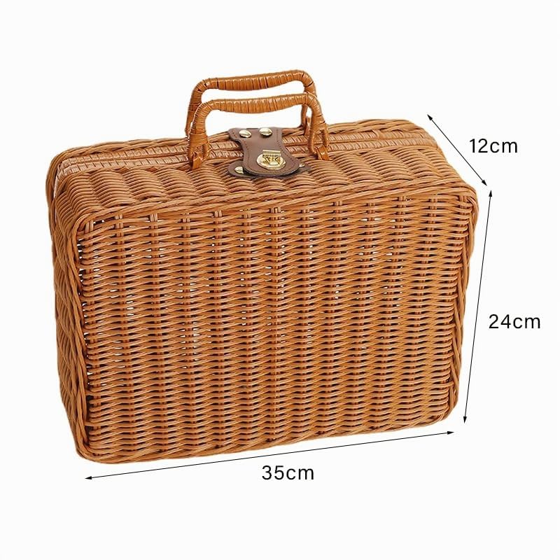 Cesto portaoggetti intrecciato, Panier Osier Cesto in vimini con coperchio Cestino in rattan per scatola da picnic intrecciata all'aperto(L-Colori primari)
