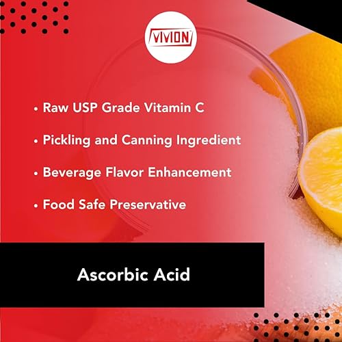 Miniatura 2 de Vivion Vitamina C en polvo  1 kg (2.2 lb)  Excipiente de grado USP de ácido L-ascórbico  Aditivo seguro para alimentos para decapado y enlatado