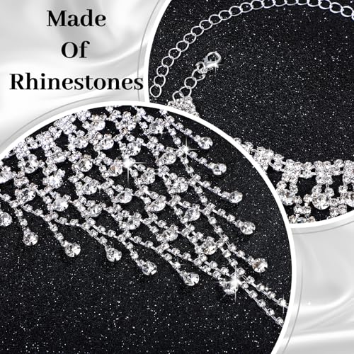 Rhinestone Hand Jewelry Silver Wedding Hand Chain Ring Bracelet for Women, Rhinestone Ring Bracelets Crystal Hand Chain, Silver Finger Rings Bracelet Sparkly Full Hand Harness3