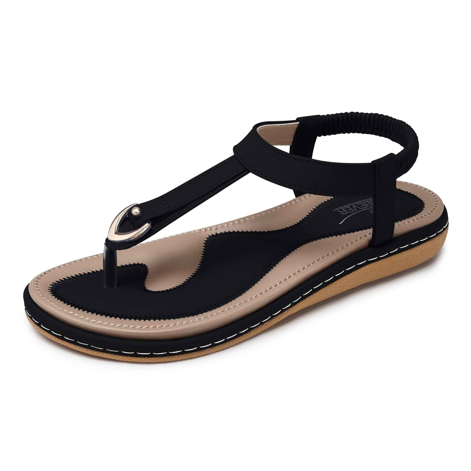 SHIBEVER Womens Flat Sandals Summer: Dressy T-Strap Flip Flop Thong Sandal Comfortable Walking, Dress Casual, Elastic Ankle Strap, Arch Support, Open Toe, Boho Cute Comfy, Non Slip Cushioned Fit Shoes