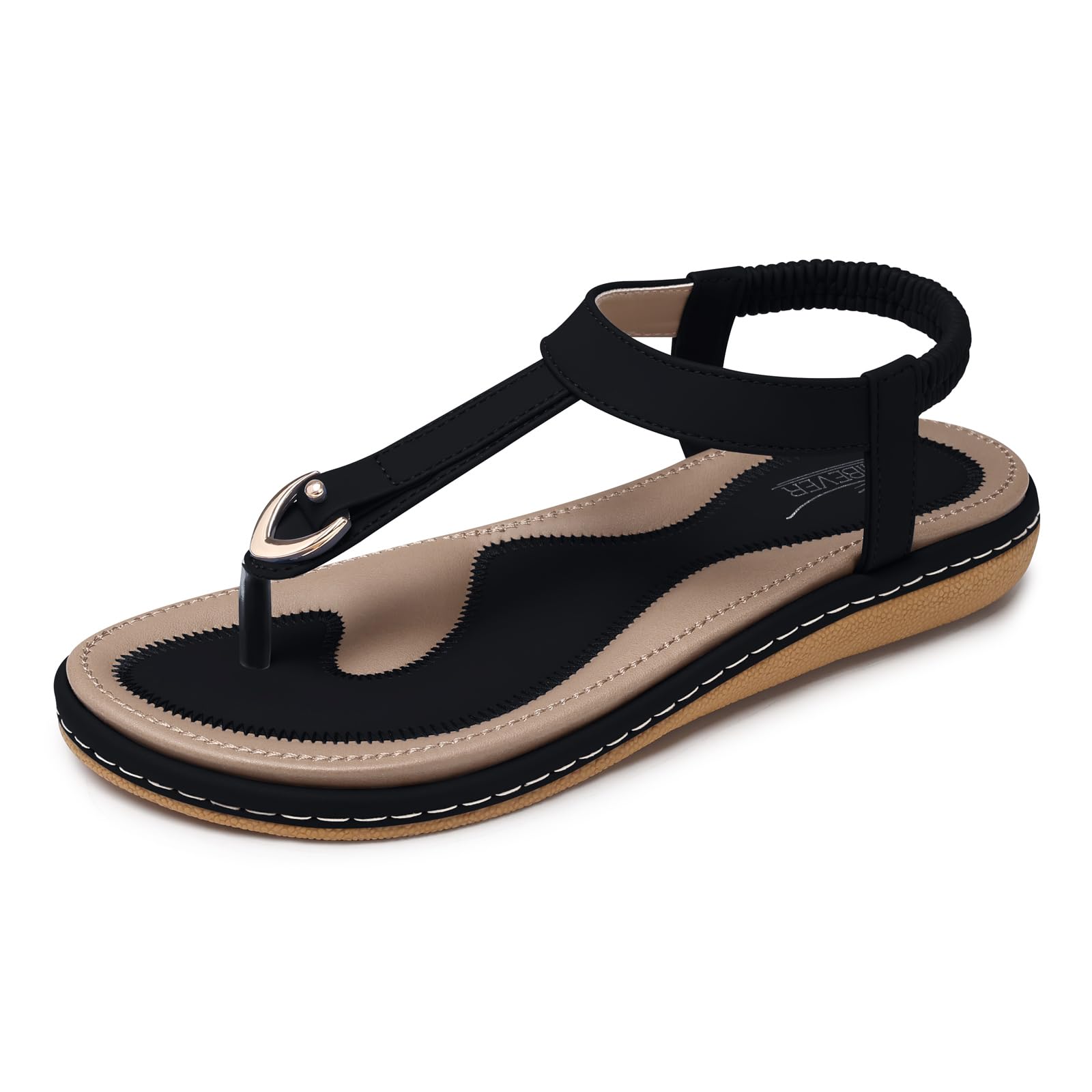 SHIBEVER Womens Sandals Summer Flat: Dressy Casual T-Strap Flip Flop Thong Flats Sandals - Comfortable Walking