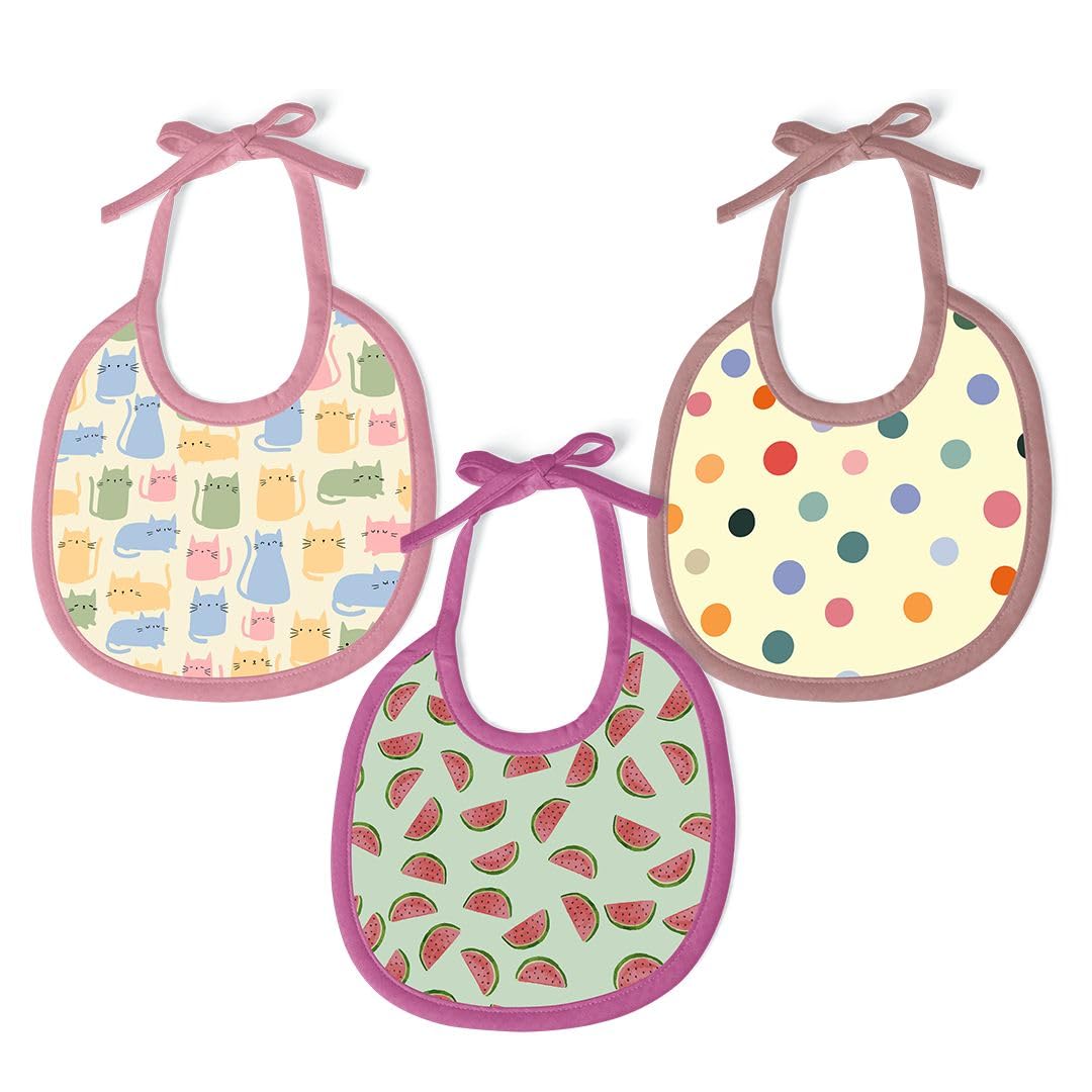 HAPPY MATTY Absorbent Fast Dry and Washable Set 3 of Baby Feeding Bibs Multicolour 0-3 Years (Small)