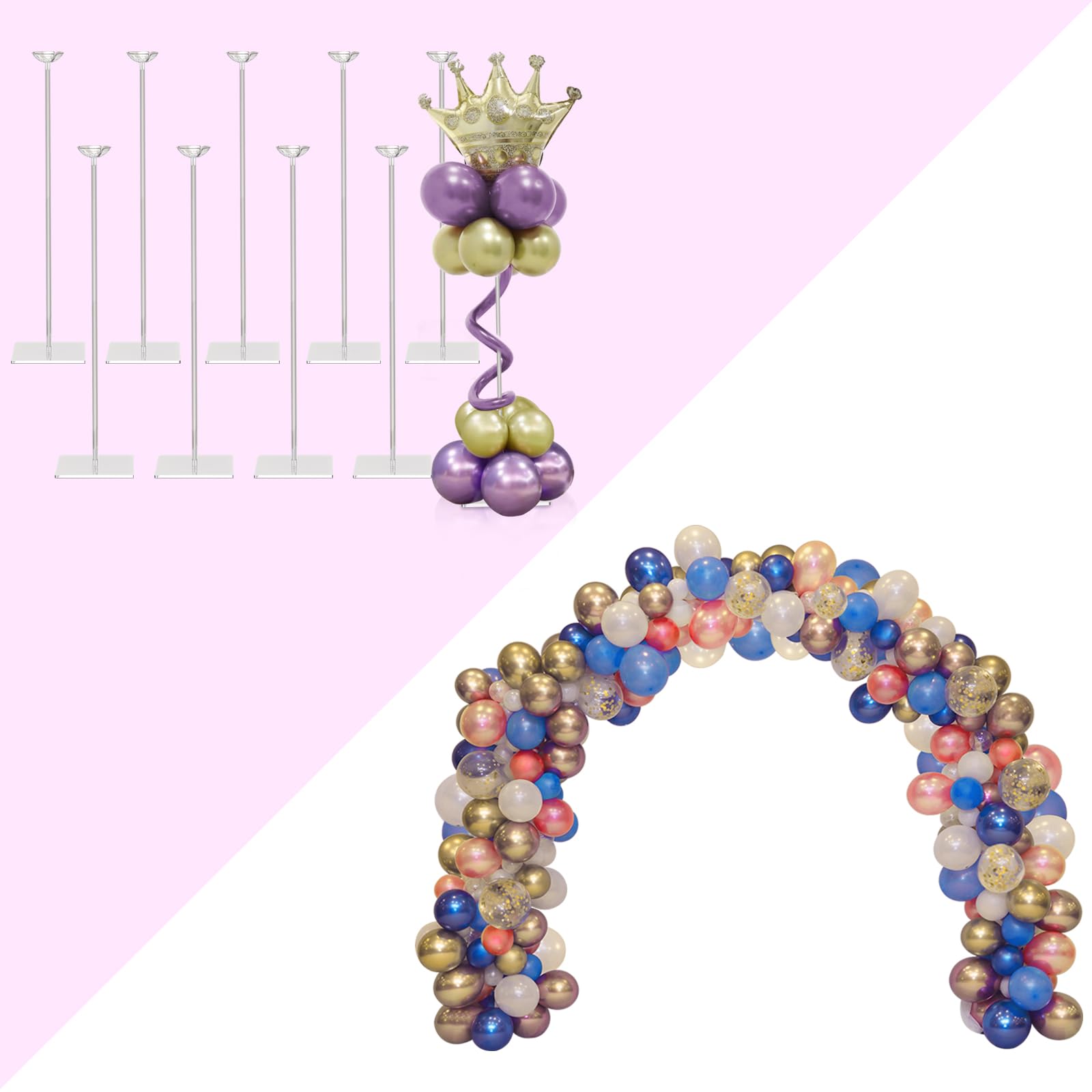 TEKXYZ 23.6 Inch Height Clear Acrylic Balloon Stand and Balloon Arch Stand Kit for Party Decorations, Not Include Balloons