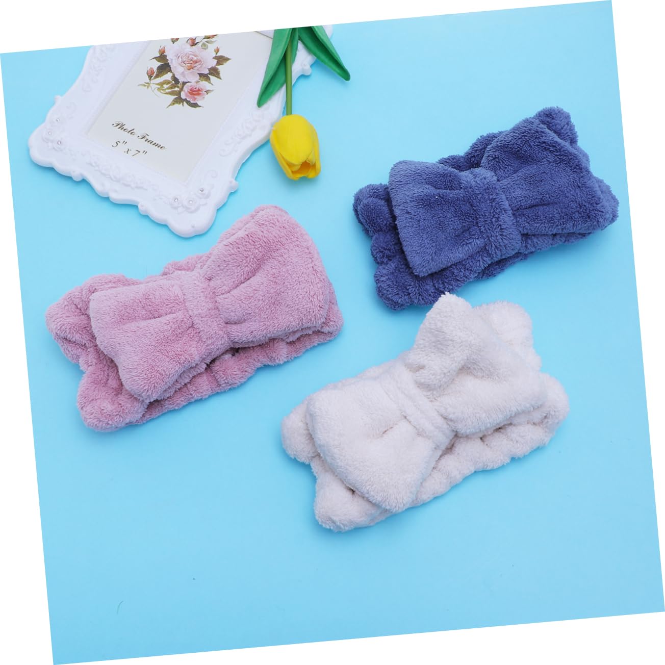 Housoutil 9pezzi Fasce Elastiche Per Microfibra Blu Rosa Bianco Nodo Accessori Per Makeup Sport e Spa Comode e Assorbenti